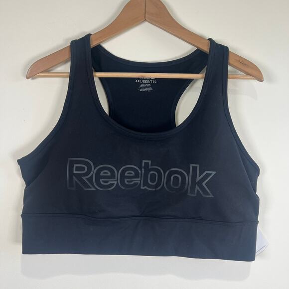 NWT Reebok Sports Bra Medium Support Moisture Wicking Racorback Black Size XXL - Picture 1 of 9